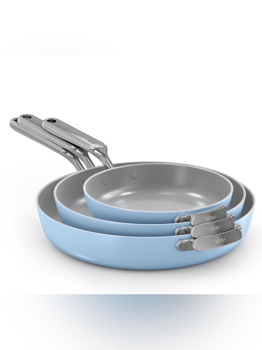 Ninja NeverQuit 3 Piece Ceramic Frying Pan Set- ICELAND BLUE